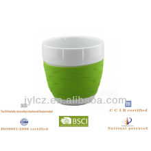 220cc belly shape coffee gift mug with silicone band, medial size,set of 4 in PVC